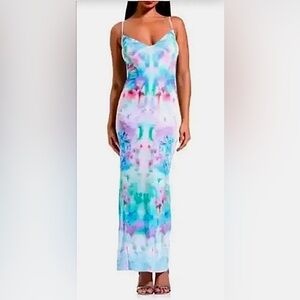 AFRM Blue Blur Blossom Mesh Maxi Dress Size Large*